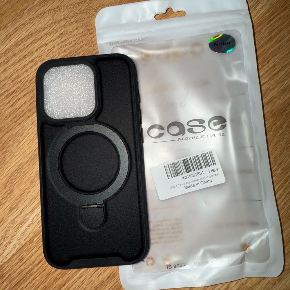 Black iPhone 15 pro case with stand, NEW